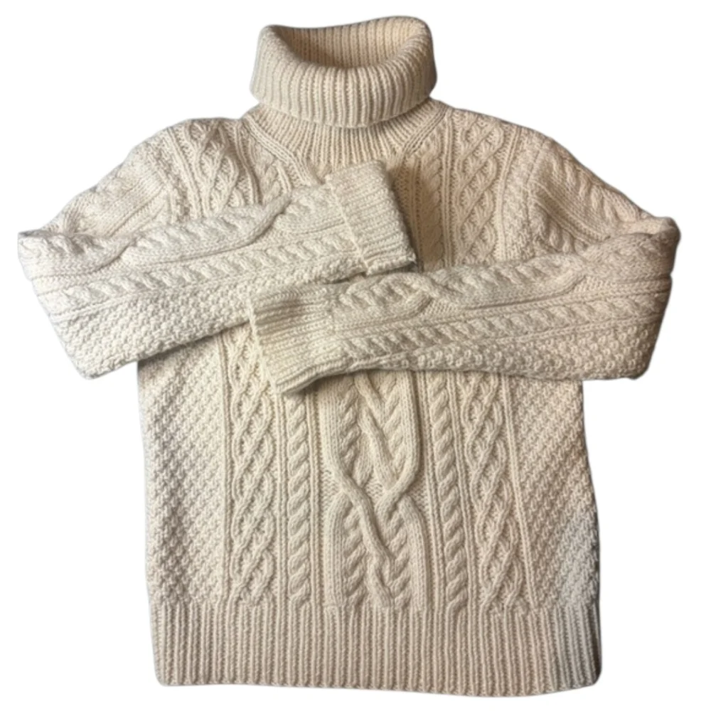 Vintage LAUREN Ralph Lauren Hand-Knit Wool Blend Cable Turtleneck - Cream - M - Picture 7 of 16